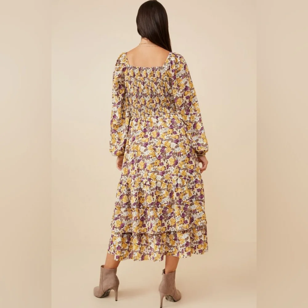 Maternity Dress Long Sleeve Midi Dress Maternity Square Neck - Picture 2 of 5